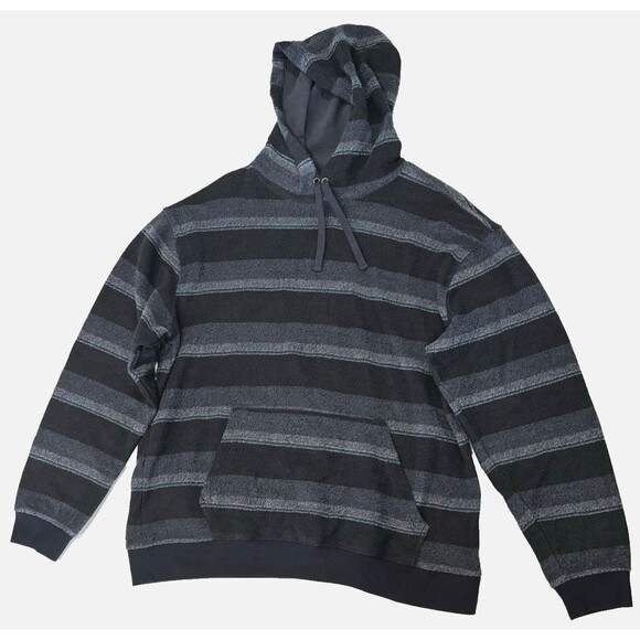 Quiksilver Hoodie Sweater Men’s Dark Blue Gray Striped Pullover Surf /Skate 2XL - Picture 1 of 10